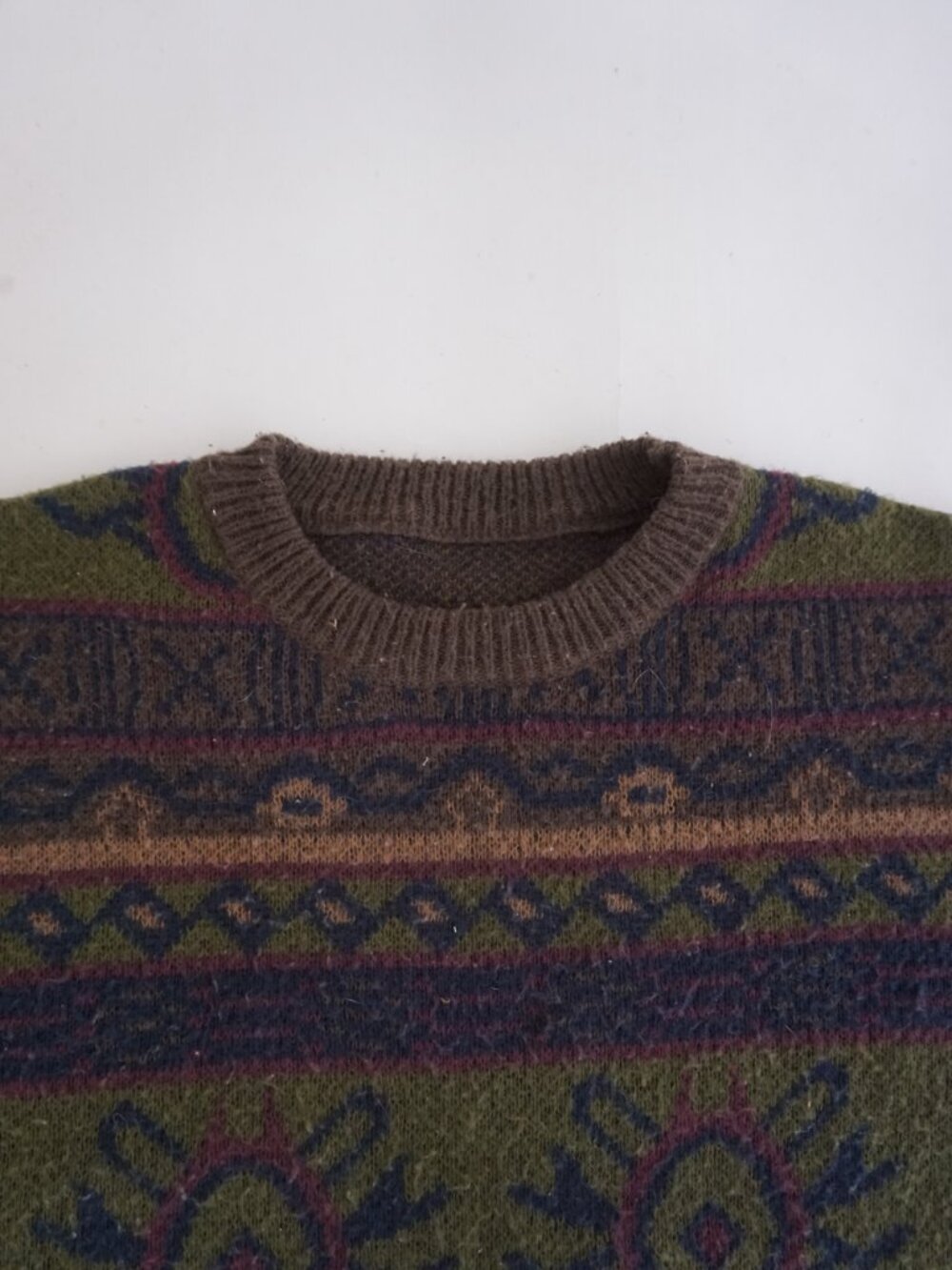Vintage Olive Brown Tribal Southwestern Geometric Knit Sweater Cabin Grandpa M - Picture 9 of 9